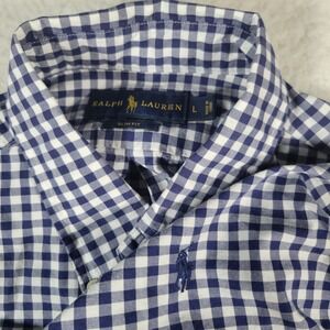 Ralph Lauren Button Down Mens Size L Blue White Gingham Slim Fit Cotton Shirt